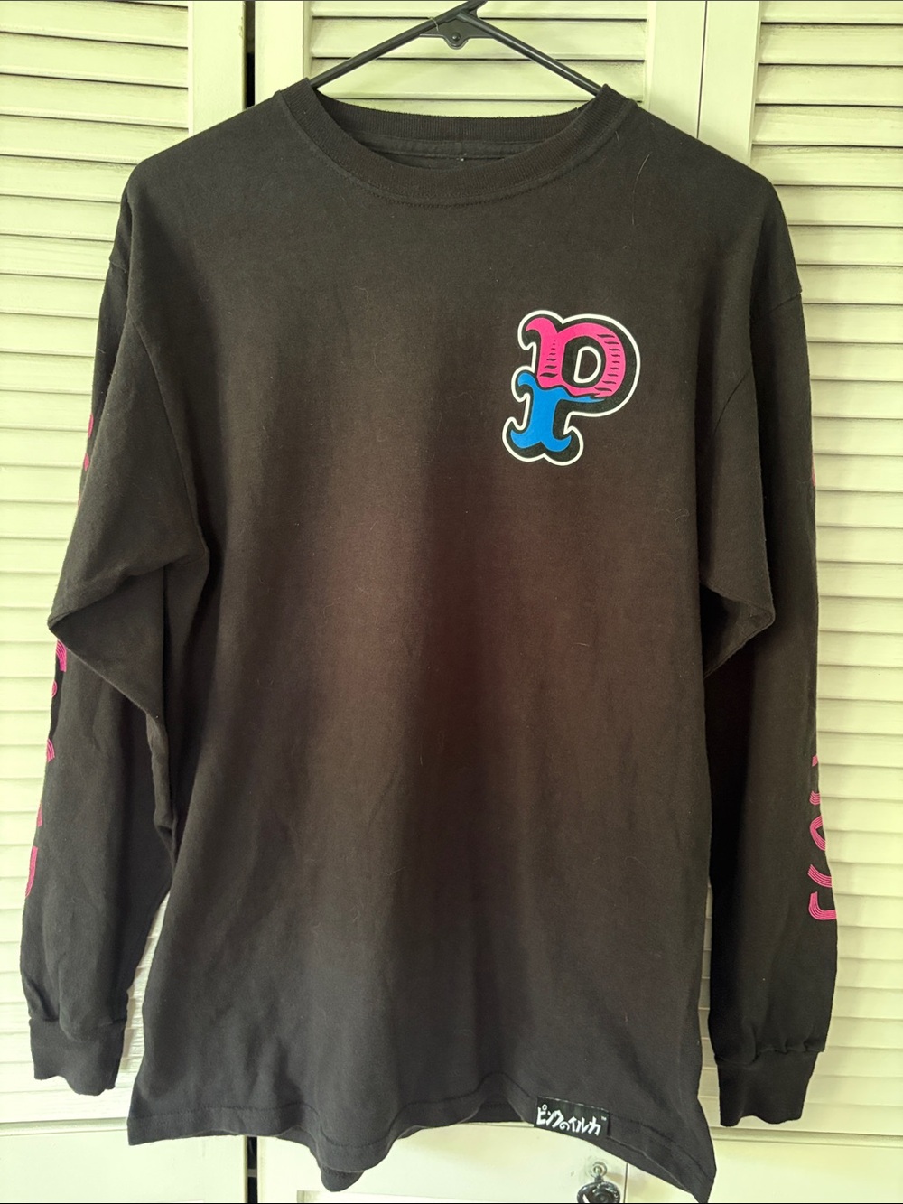 Pink Dolphin Black Long Sleeve Tee with Pink & Blue P Logo